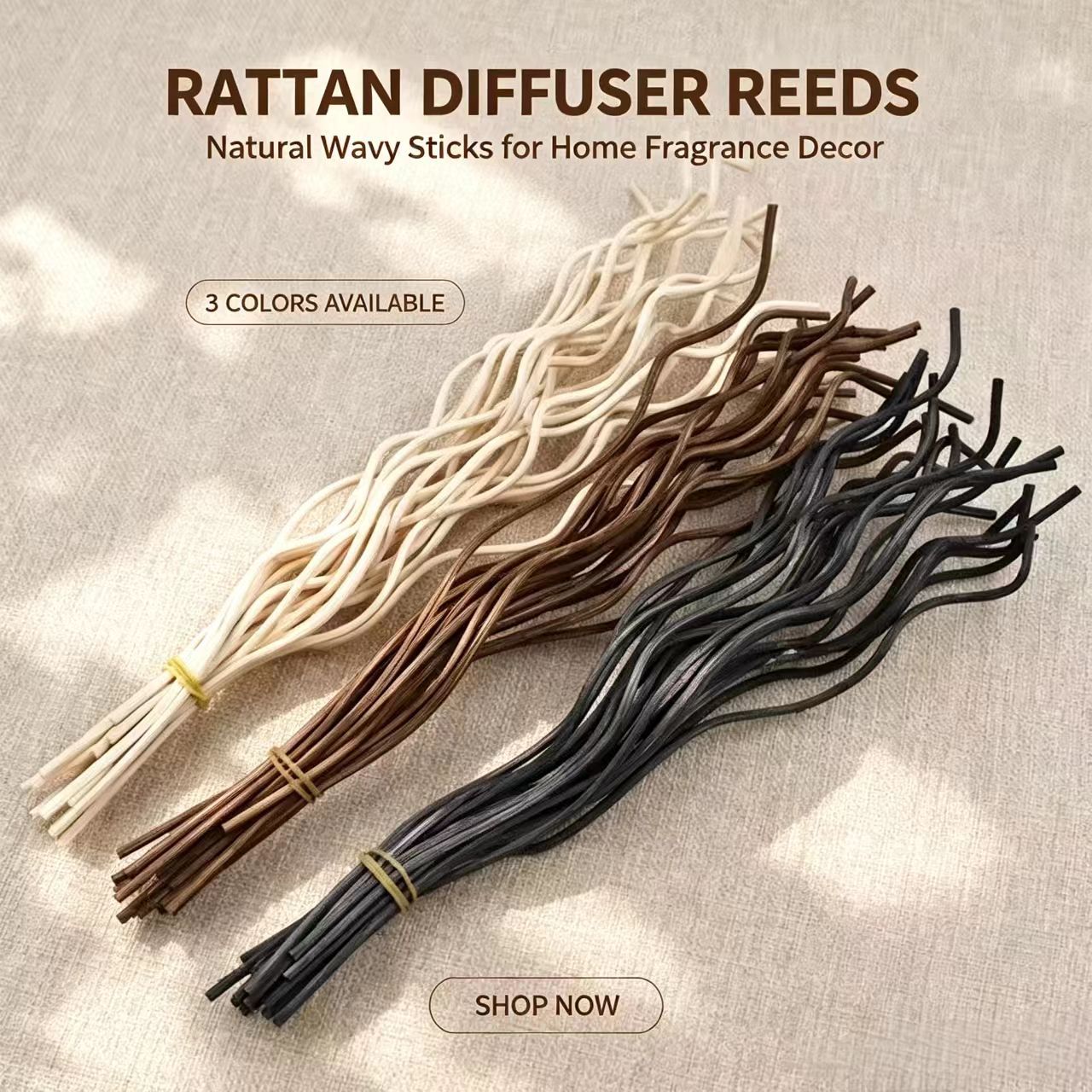 Home Fragrance Brands - 20Pcs Long Wavy Rattan Reed Diffuser